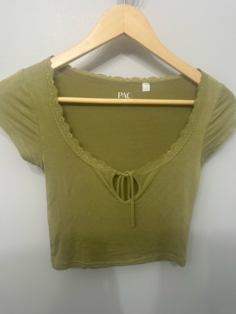PacSun Olive Green Lace-Trim Tie-Front Crop Tee